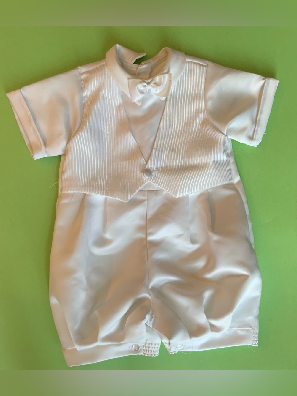 Vintage 80s White Baby Boys' Romper with Bow Tie